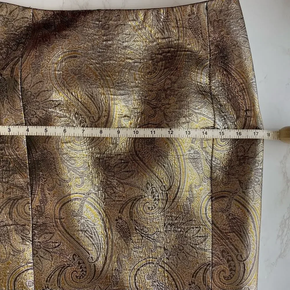 Jenni Kayne Metallic Brocade Knee Length Pencil Skirt XS Designer Silk Blend